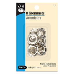 Dritz Grommets - Nickel-Plated Brass, Pkg of 8, front of the packaging