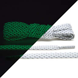 Angelus Lace Lab Flat Colored Shoe Laces - Glow in the Dark, 45" Long - showing in dark and under light