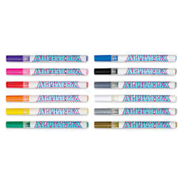 Alpha6 AlphaFlex Textile and Leather Paint Markers - Assorted Colors, 1 mm, Set of 12 markers with caps on