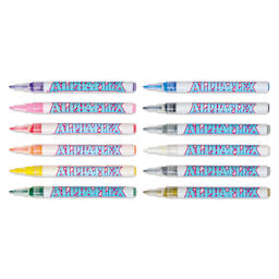 Alpha6 AlphaFlex Textile and Leather Paint Markers - Assorted Colors, 1 mm, Set of 12 markers with caps off