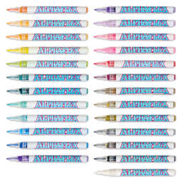 Alpha6 AlphaFlex Textile and Leather Paint Markers - Assorted Colors, 1 mm, Set of 25 markers with caps off