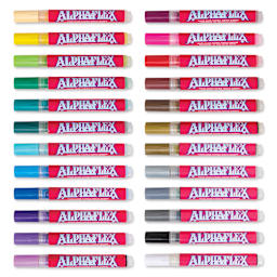 Alpha6 AlphaFlex Textile and Leather Paint Markers - Assorted Colors, 4 mm, Set of 24 markers with caps on