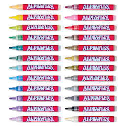 Alpha6 AlphaFlex Textile and Leather Paint Markers - Assorted Colors, 4 mm, Set of 24 markers with caps off