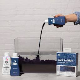 Rit Back to Blue Denim Dye Kit - pouring dye into dye tub