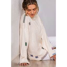 DMC Mini Weaving Loom - sweater with finished embroidery patch examples