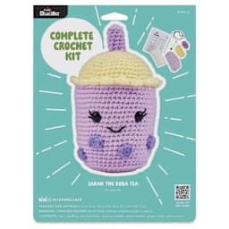 Bucilla Acrylic Yarn Amigurumi Crochet Kit - Sarah the Boba Tea, 3" x 5" x 5" - front of packaging