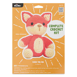 Bucilla Acrylic Yarn Amigurumi Crochet Kit - Flora the Fox, 4" x 5-1/2" x 4" front of packaging