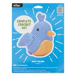 Bucilla Acrylic Yarn Amigurumi Crochet Kit - Becky the Bird, 3.62" x 5" x 4.25" front of packaging