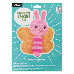 Bucilla Acrylic Yarn Amigurumi Crochet Kit - Betty the Butterfly, 4.5" x 5.75" x 2" front of packaging