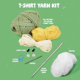 Bucilla T-Shirt Yarn Amigurumi Crochet Kit - Dan the Dino - contents