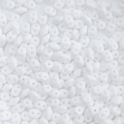 John Bead Czech Glass SuperDuo Two-Hole Beads - White, Glossy, 22 g vial