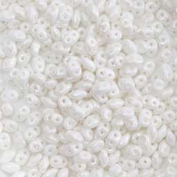 John Bead Czech Glass SuperDuo Two-Hole Beads - White, Pearl Luster, 22 g vial