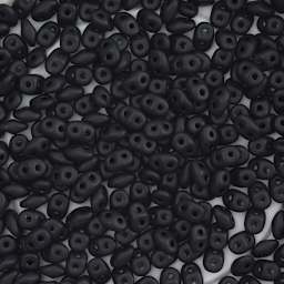 John Bead Czech Glass SuperDuo Two-Hole Beads - Jet, Matte, 22 g vial