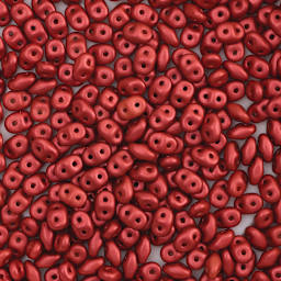 John Bead Czech Glass SuperDuo Two-Hole Beads - Lava Red, Metallic Luster, 22 g vail