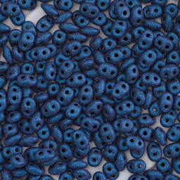 John Bead Czech Glass SuperDuo Two-Hole Beads - Pile of Blue beads shown