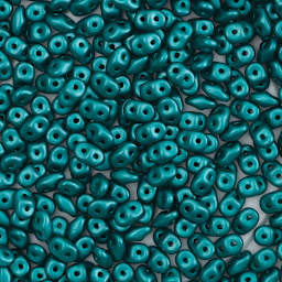 John Bead Czech Glass SuperDuo Two-Hole Beads - Dark Green, Metallic Luster, 22 g vial