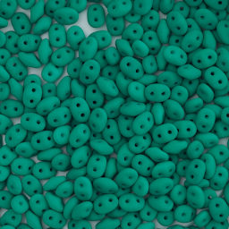 John Bead Czech Glass SuperDuo Two-Hole Beads - Dark Emerald, Matte, 22 g vial