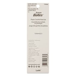 Susan Bates Plastic Crochet Hooks - Set of 6 - back of packaging