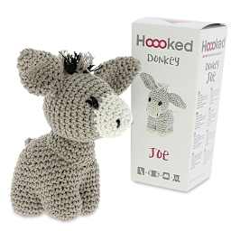 Hoooked DIY Animal Crochet Kits - Crocheted Donkey next to package