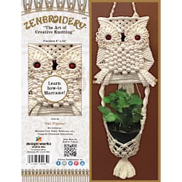 Design Works Zenbroidery Macramé Kits - Front of Owl Planter Kit package
