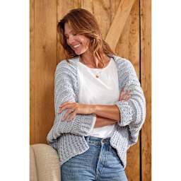 Premier Yarn Retro Velvet Yarn, adult wearing vest made with yarn