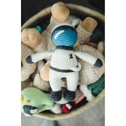 Lion Brand Feels Like Butta Yarn - Dusty Blue, stuffed doll made of yarn