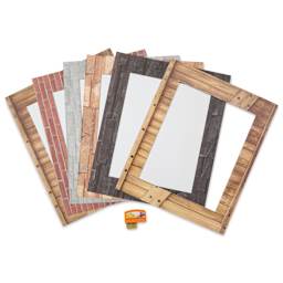 Flycatcher smART Sketcher Historic Architecture Set, included paper frames and SD card laid out. 