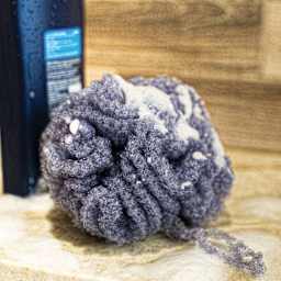 Lion Brand Stitch Soak Scrub Yarn - Blue Indigo shower scrubber finished example