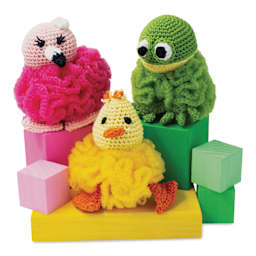 Lion Brand Stitch Soak Scrub Yarn finished animal design scrubber examples