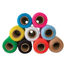 Pepperell Double Weight 4-Ply Yarn Set - Assorted Colors, 8 oz Skeins, Set of 9 - side view of skeins in stack