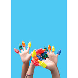 Omy Finger Crayons - Assorted Colors, Set of 6 two pairs of hands raised with a finger crayon on each finger