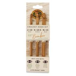 Lion Brand Bamboo Crochet Hook Set - Set of 3, Sizes J, K, N front of packaging