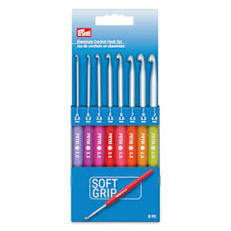 Prym Soft Grip Aluminum Crochet Hook Set - Set of 8, Sizes 2 - 6 mm front of packaging