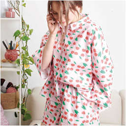 Rico Design Cotton Poplin Fabric - Pink Cherries, 50 cm x 140 cm completed pajama project