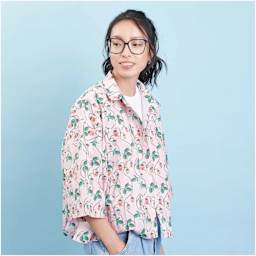 Rico Design Cotton Poplin Fabric - Pink Strawberries, 50 cm x 140 cm completed button up shirt project