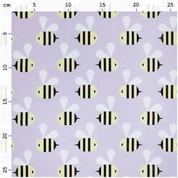 Rico Design Cotton Poplin Fabric - Lilac Bees, 50 cm x 140 cm measurements