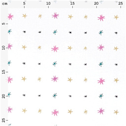 Rico Design Printed Cotton Fabric - Gold and Neon Stars, 50 cm x 140 cm measurements