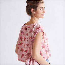 Rico Design Printed Cotton Fabric - Salmon Watercolour Blossoms, 50 cm x 140 cm completed shirt project