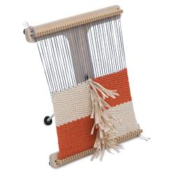 Schacht Easel Weaver - Upright Easel with partially woven fabric
