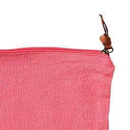 Harvest Import Washed Canvas Zipper Pouch - Pink, 8"H x 11"W x 3"D (Close-up of leather zipper pull)