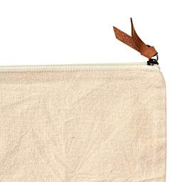 Harvest Import Washed Canvas Zipper Pouch - Natural, 8"H x 11"W x 3"D (Close-up of leather zipper pull)