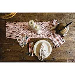 Lion Brand Mac-Re-Me Yarn, finished crochet table topper and coasters