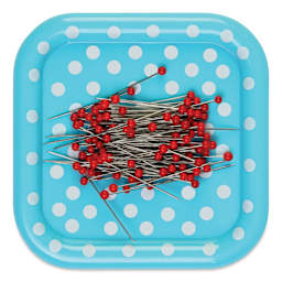 Prym Love Magnetic Pin Cushion Dish - Square with Pins (Top view)