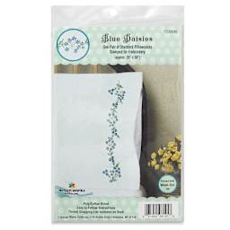 Design Works Stamped For Embroidery Pillowcase - Blue Daisies, Pkg of 2, front of the packaging