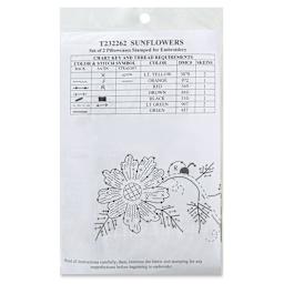 Design Works Stamped For Embroidery Pillowcase - Sunflowers, Pkg of 2, back of the packaging