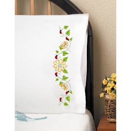 Design Works Stamped For Embroidery Pillowcase - Sunflowers, samples of finished embroidery