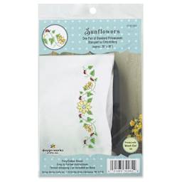 Design Works Stamped For Embroidery Pillowcase - Sunflowers, Pkg of 2, front of the packaging