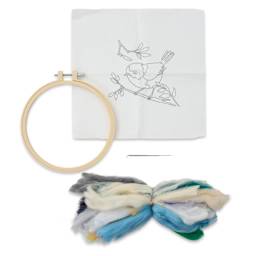 Needle Creations Needle Felting Kit - Bird, contents of the kit laid out. 