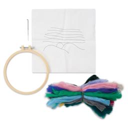 Needle Creations Needle Felting Kit - Mountains, contents of the kit laid out. 