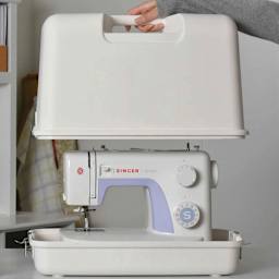 Singer Universal Hard Case - White showing sewing machine inside case (sewing machine not included)